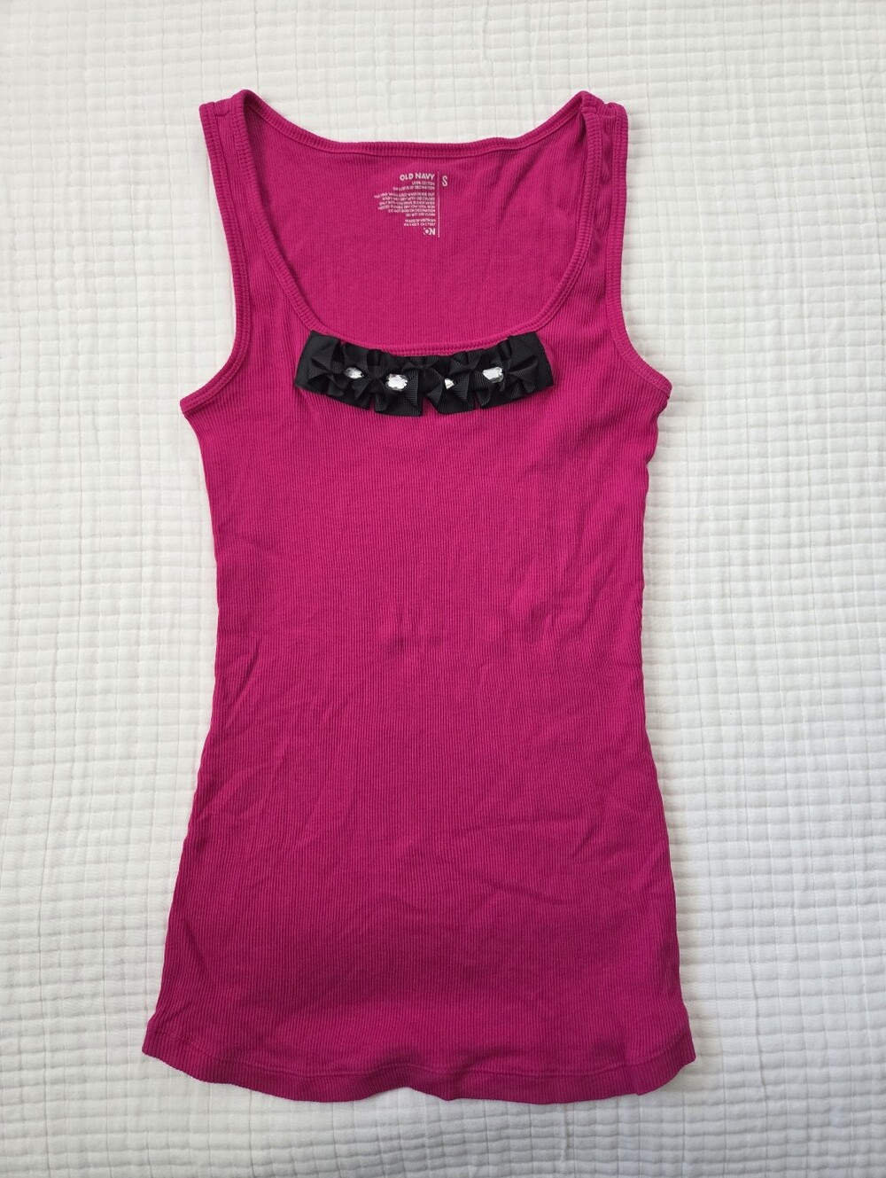 Old Navy Hot Pink Ribbed Tank with Black Bow Detail